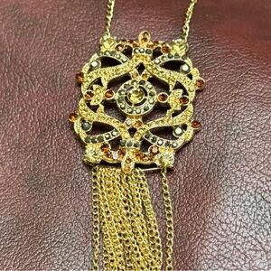 Gold & Rhinestone embellished long necklace